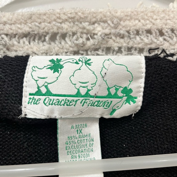 The Quacker Factory Woman's 1XL Button Down Cardigan Sweater CATS Black Cream - Picture 11 of 11